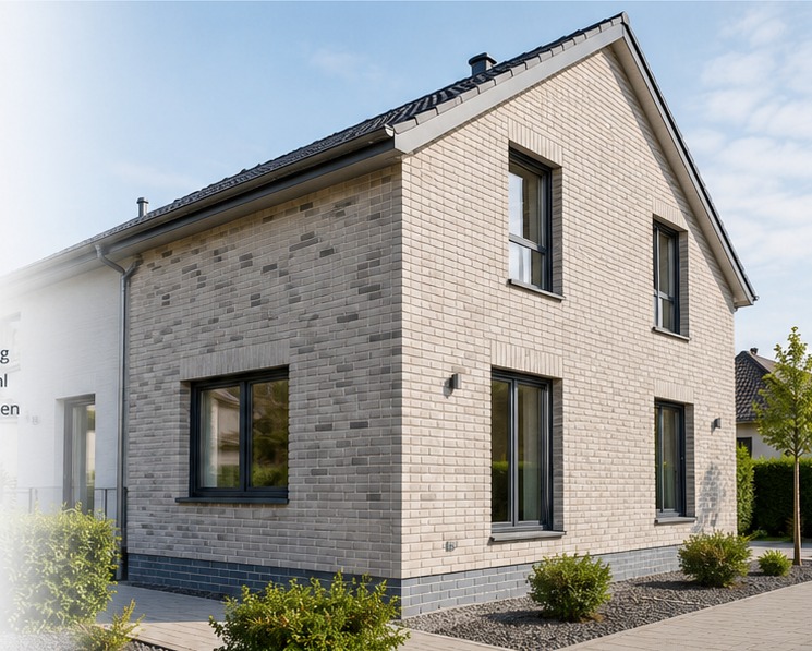 Gedämmte Klinkerfassade eines modernen Wohnhauses